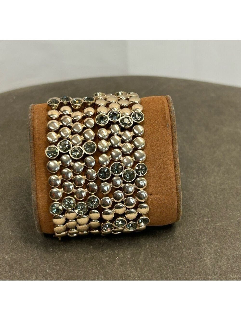 Gold tone stretchy crystal rhinestone embellished bracelet formal cocktail party